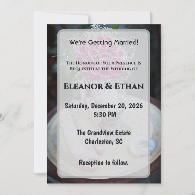 Invitation Blush Pink Rose Bouquet Rustic Wedding Invite (Devant)