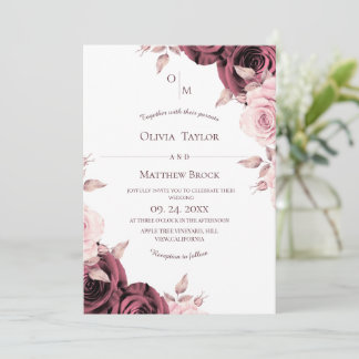 Invitation Blush Pink Rose Floral Classic Wedding 