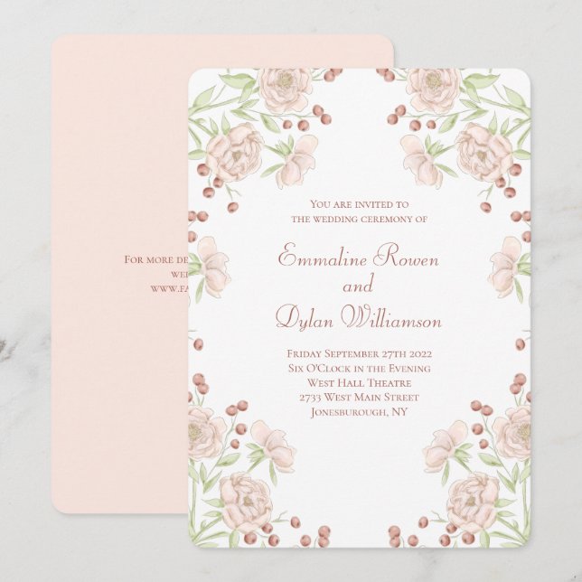 Invitation Blush Pink Rose Wedding (Devant / Derrière)