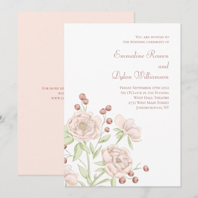 Invitation Blush Pink Rose Wedding Modern (Devant / Derrière)