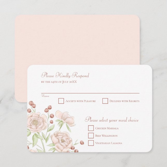 Invitation Blush Pink Rose Wedding RSVP Reply Modern (Devant / Derrière)