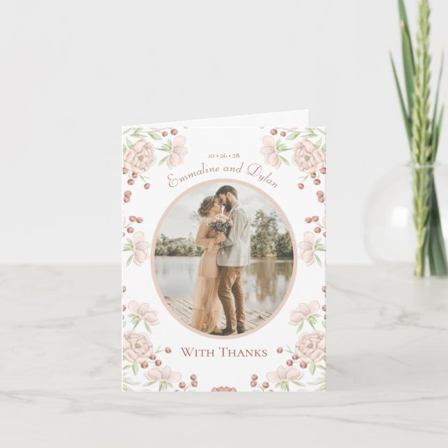 Invitation Blush Pink Rose Wedding Thank You Cards Photo (Devant)