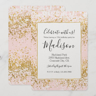 Invitation Blush Pink White Gold Confetti Sparkle