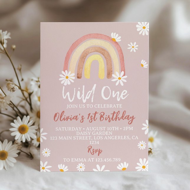 Invitation Blush Pink Wild One Daisy 1er Anniversaire Invitat (Créateur téléchargé)