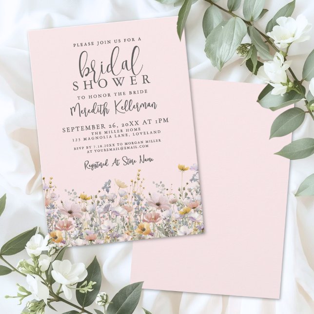 Invitation Blush Pink Wildflower Bridal Shower (Blush Pink Wildflower Bridal Shower Invitation)