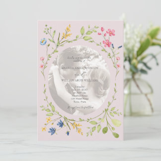 Invitation Blush Pink Wildflower Photo Wedding