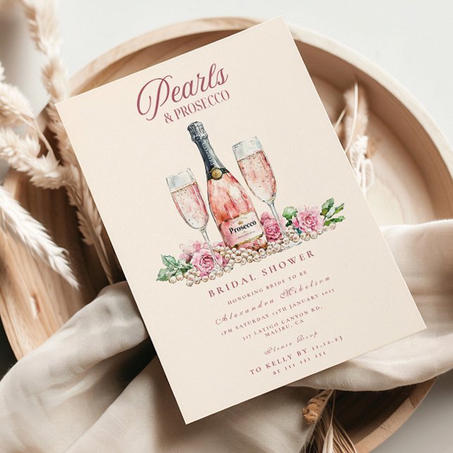 Invitation Blush Prosecco Pearls Bridal Shower Celebration (Créateur téléchargé)