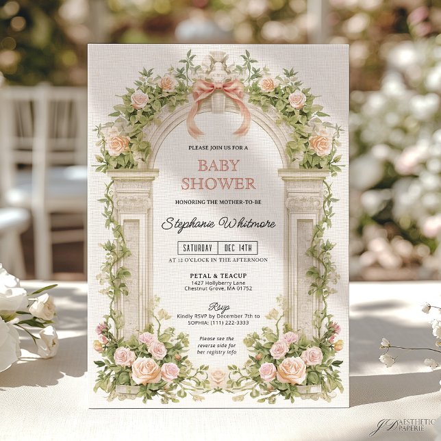 Invitation Blush Ribbon Garden Arch Baby Shower  (Créateur téléchargé)