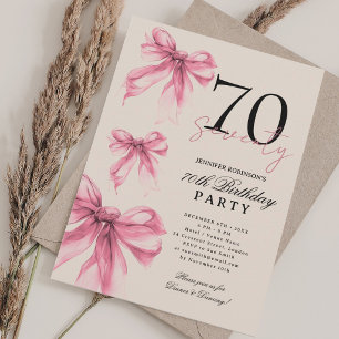 Invitation Blush Rose Aquarelle Coquette Noeud 70e Anniversai