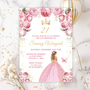 Invitation Blush rose Blonde Cheveux Princesse Anniversaire