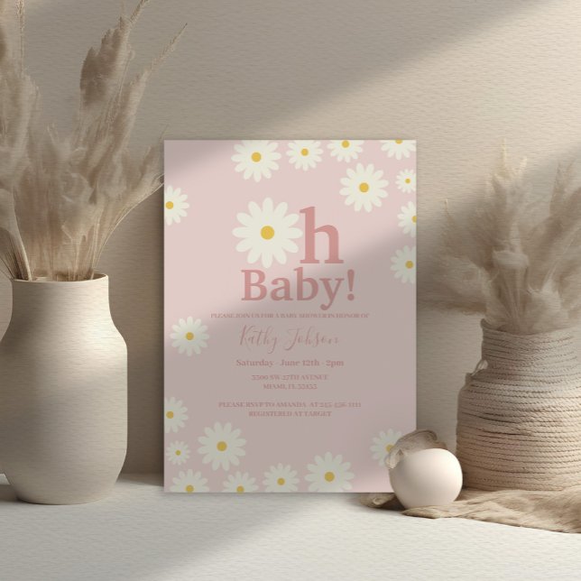 Invitation Blush Rose Daisy Floral Bohemian Baby shower fille (Créateur téléchargé)