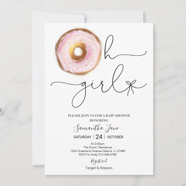 Invitation Blush rose et or Donut Oh Baby shower fille (Devant)