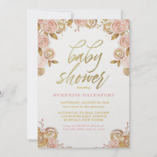 Invitation Blush rose et or Peony Chic Girl Baby shower