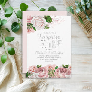 Invitation Blush Rose Fleurs Surprise 50e Anniversaire