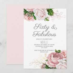 Invitation Blush Rose Floral 60 ans et Fabulux Anniversaire