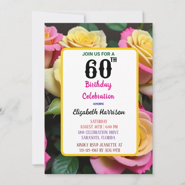 Invitation Blush Rose Floral 60e fête d'anniversaire (Devant)