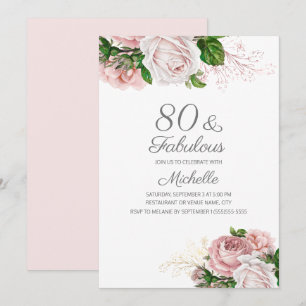Invitation Blush Rose Floral 80 et Fabuleux Anniversaire