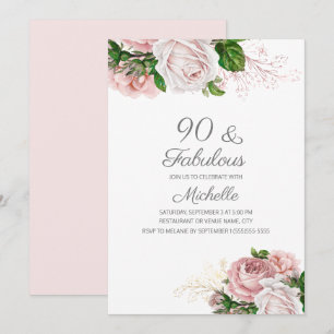 Invitation Blush rose Floral 90 et Fabuleux anniversaire