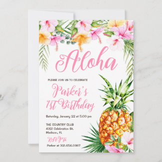 Invitation Blush rose floral Aloha ananas fête d'anniversaire