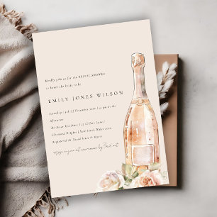 Invitation Blush Rose Floral Champagne Fête des mariées à vin