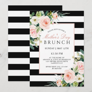 Invitation Blush Rose Floral et rayures Fête des Mères Brunch