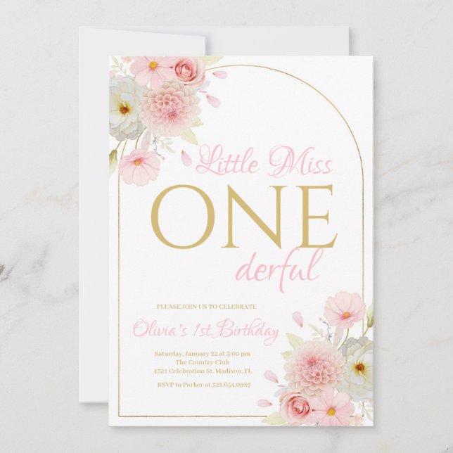 Invitation Blush rose Floral Little Miss Onederday (Devant)