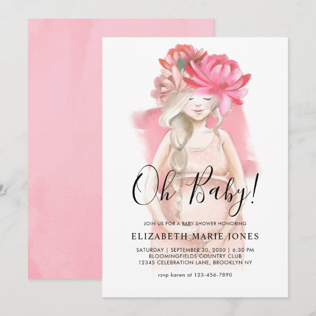 Invitation Blush rose Floral Pregnant maman d'être Baby showe (Devant / Derrière)