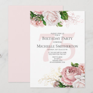 Invitation Blush Rose Floral Rose Blanc 75e anniversaire