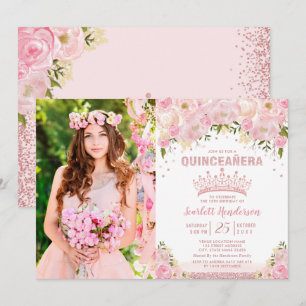 Invitation Blush rose Floral Rose Or Quinceañera Anniversaire