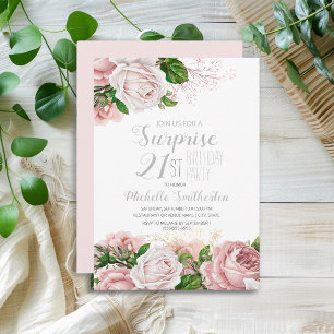Invitation Blush rose Floral Surprise 21e anniversaire