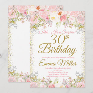 Invitation Blush rose Floral Surprise 30e anniversaire