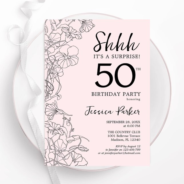 Invitation Blush rose Floral Surprise 50e anniversaire (Créateur téléchargé)
