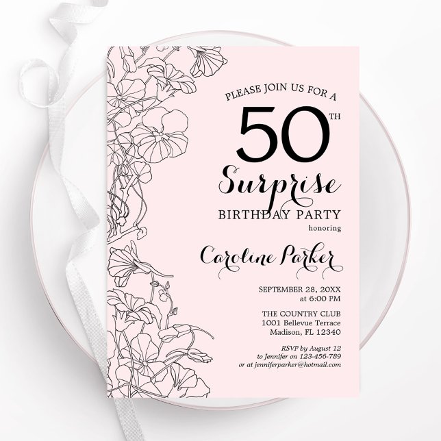 Invitation Blush rose Floral Surprise 50e fête d'anniversaire (Créateur téléchargé)