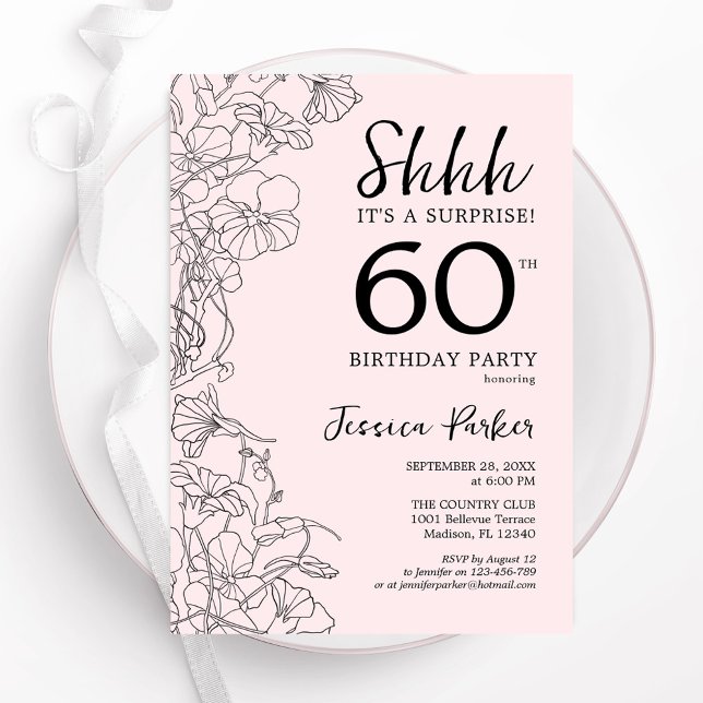 Invitation Blush Rose Floral Surprise 60e anniversaire (Créateur téléchargé)