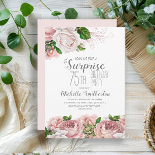 Invitation Blush rose Floral Surprise 75e anniversaire femmes
