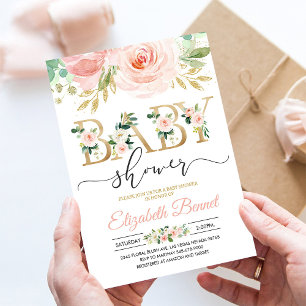 Invitation Blush rose Floral Sweet Baby Girl Baby shower