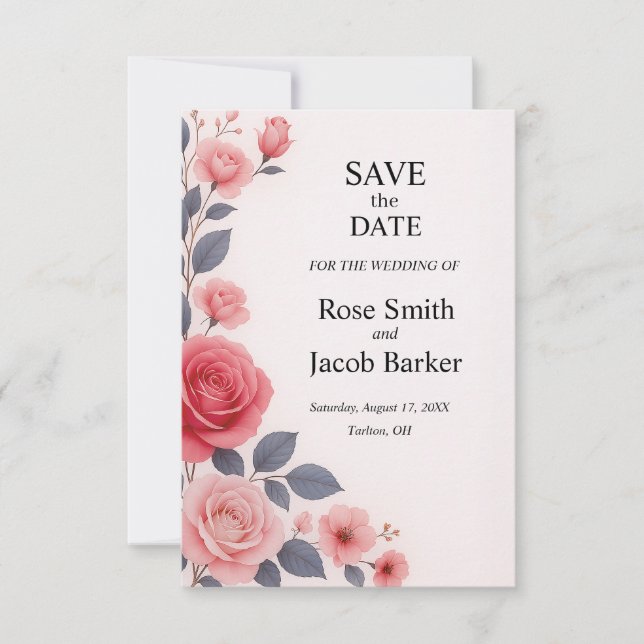Invitation Blush Rose Floral Wedding Enregistrer la date (Devant)
