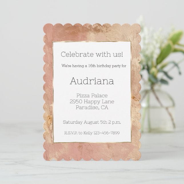 Invitation Blush Rose Gold 16e anniversaire (Debout devant)