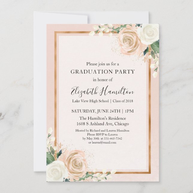 Invitation Blush & Rose Gold Chic Floral Graduation Party (Devant)
