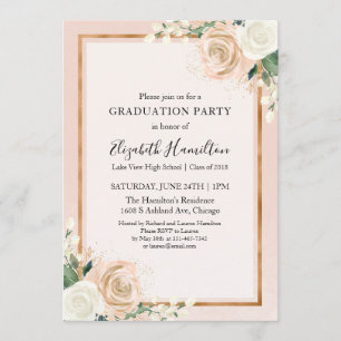Invitation Blush & Rose Gold Chic Floral Graduation Party
