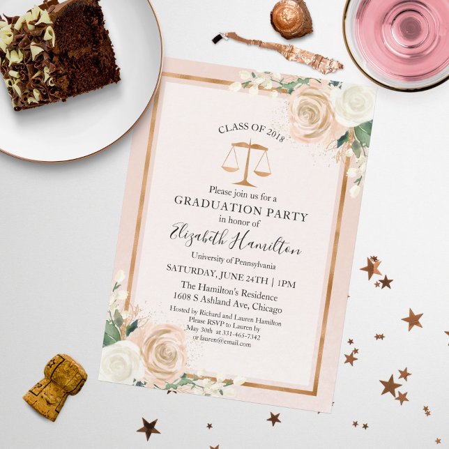 Invitation Blush & Rose Gold Law School Graduation Party (Créateur téléchargé)