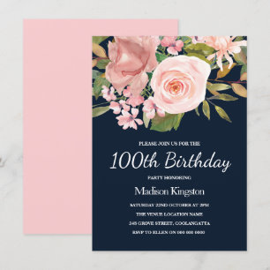 Invitation Blush & Rose Gold Navy 100e anniversaire Invitatio