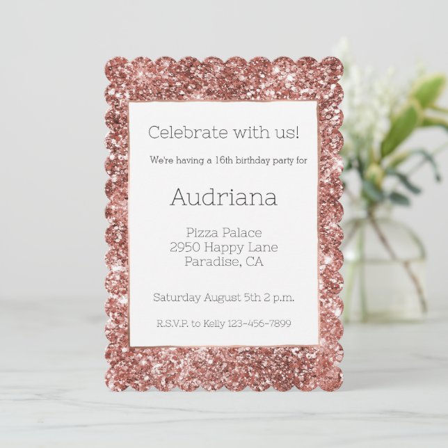 Invitation Blush Rose Gold Parties scintillant Glitz 16e anni (Debout devant)