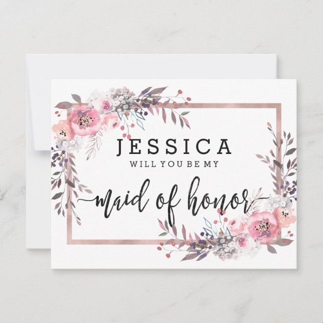 Invitation Blush & Rose Gold Vous serez ma femme d'honneur (Devant)