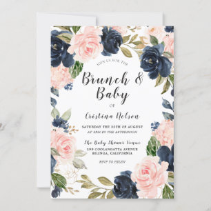 Invitation Blush Rose & Navy Baby shower de couronnes florale
