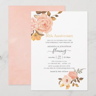Invitation Blush rose & or Floral 50e anniversaire de Mariage