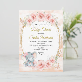 Invitation Blush rose or Floral Girl baby shower