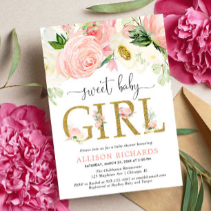 Invitation Blush rose or Floral Girl baby shower