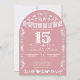 Invitation Blush Rose Papel Picado Quinceañera 15e Anniversai