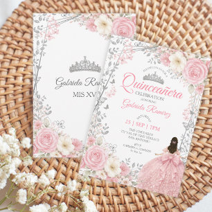 Invitation Blush Rose Quinceañera Papillons Argentés